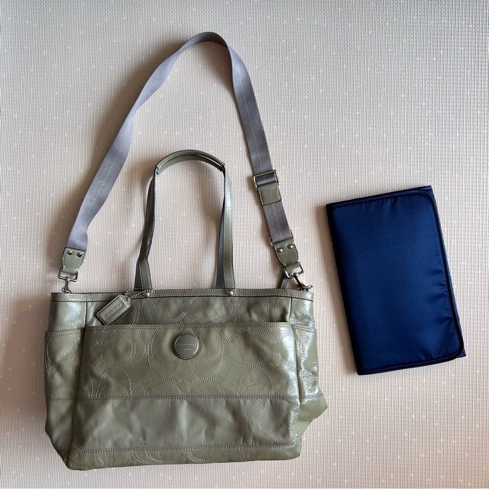 Coach Signature Patent Leather Diaper Bag with Changing Mat